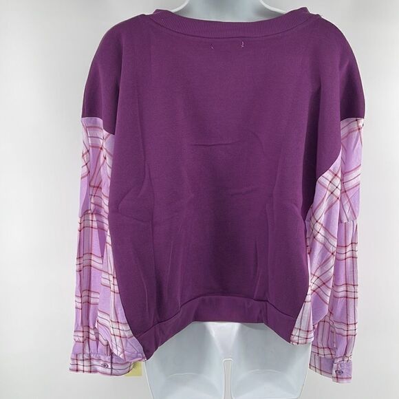 Paper + tee patchwork sweatshirt top blouse NEW NWT 3X plaid purple long sleeve - Picture 5 of 11